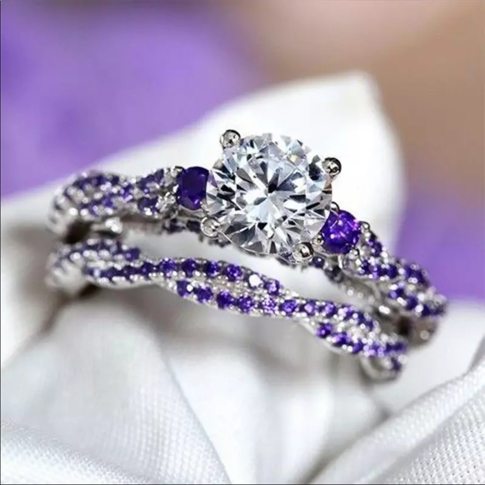 New Romantic Light Purple CZ Stone Women Set Ring